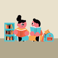 Children Reading Books Together in a Learning Environment. Children reading books together in a cozy learning environment.