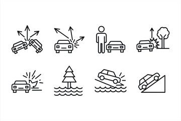 Car accident icons and symbols