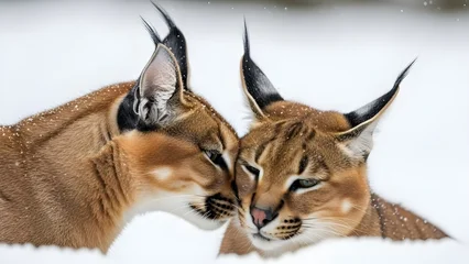 Papier peint photo  Dos linces enamorados en invierno - lince europeo  © youns