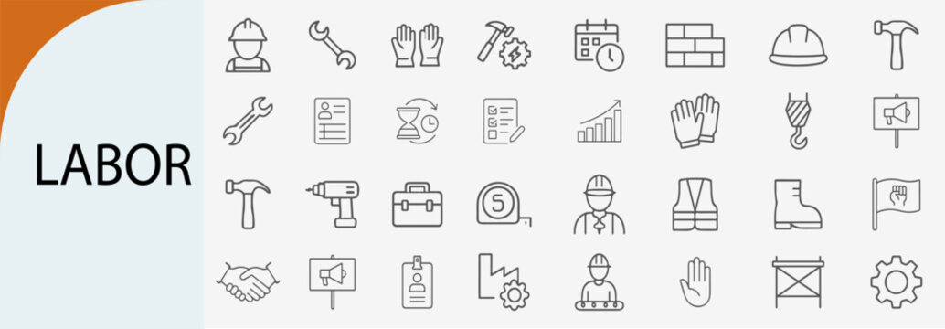 labor work icons set, minimal line vector design