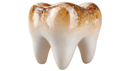 A damaged, decayed, and stained tooth presented in a studio setting, symbolizing oral health problems and dental care needs for medical or educational purposes.