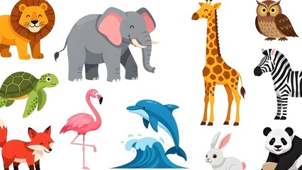 Lindo animal ambientado con carácter de granja y salvaje. Gato y león, elefante.