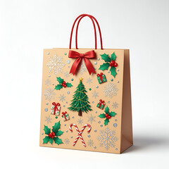Christmas Gift Bag with Tree Design &ndash; Holiday Shopping Bag
