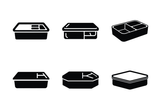 set of food bento box silhouette icon vector illustration isolated on white background