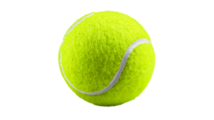 Closeup shot of a bright yellow tennis ball with a gray seam, perfect for sports promotions, fitness content, and athletic themes.