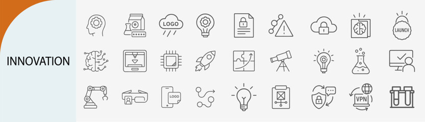 innovation technology icons set, minimal line vector design