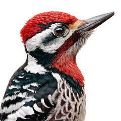Fototapeta premium Woodpecker With Red Head and Striking Feathers Perched on a Branch in a Bright Setting