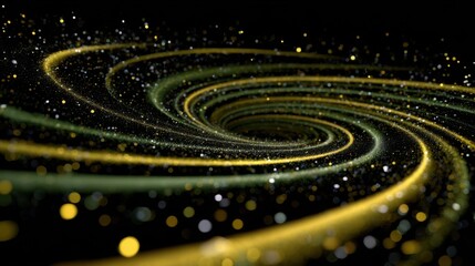 An abstract spiral of glowing particles on a black background, reminiscent of a galaxy or a cosmic vortex.