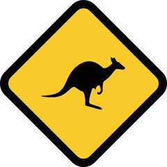 Australian Kangaroo Crossing Warning Sign Caution Wildlife Road Alert Symbol Vector Illustration
