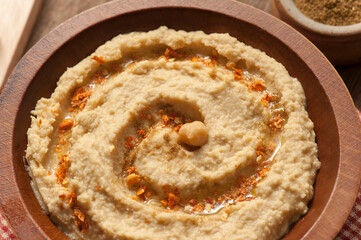 Rustic Hummus Bowl with Chickpea and Spices