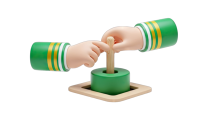 Hands Inserting Wooden Peg into Green Cylinder - Toy Concept