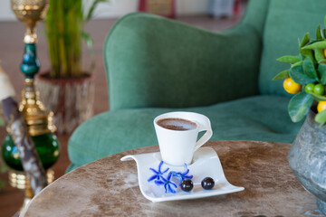 Turkish Coffee Table with Shisha and Plants