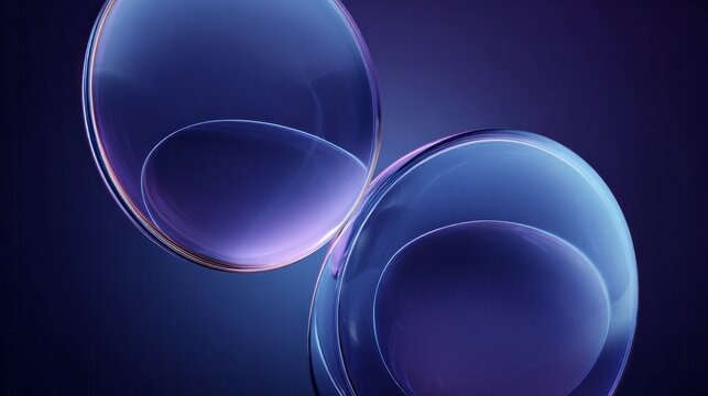Abstract composition featuring translucent spheres overlapping in deep blue and violet tones