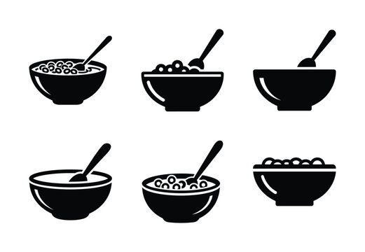 set of food cereal bowl silhouette icon vector illustration isolated on white background
