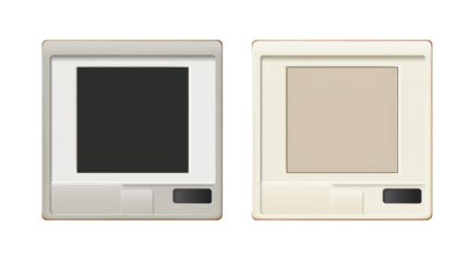 Two vintage photographic slides, one with a black square, the other with a beige rectangle, perfect for presentations, archives, and media projects.