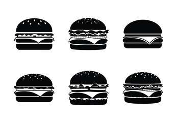 Fototapeta premium set of food cheeseburger silhouette icon vector illustration isolated on white background