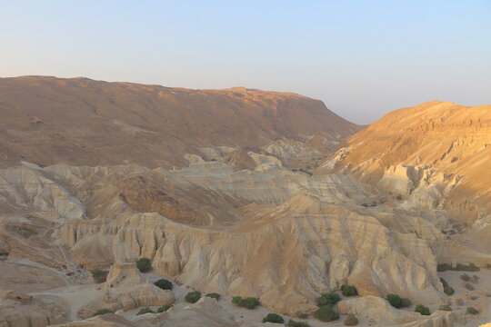 Rocky hills of the Negev Desert in Israel at sunset