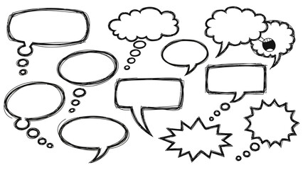Fototapeta premium Hand drawn speech bubbles and thought balloons collection sketch style