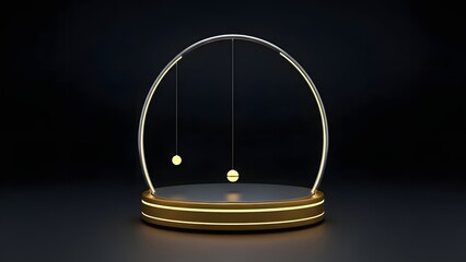 A futuristic illuminated glass dome on a wooden base