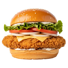 Chicken sandwich burger isolated on transparent background