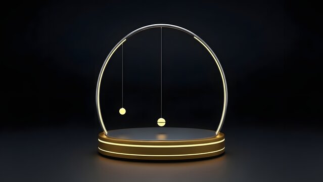 A futuristic illuminated glass dome on a wooden base - Powered by Adobe