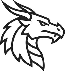 Fierce Mythical Dragon Head Profile Line Art Design.