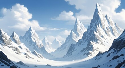 Obraz premium Snowy mountain range with sharp peaks under a blue sky