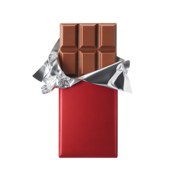 Milk Chocolate Bar Half Unwrapped in Silver Foil with Red Wrapper Sweet Candy Snack Food Icon PNG