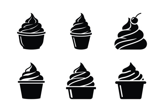 set of food frozen yogurt silhouette icon vector illustration isolated on white background