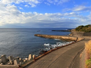 Motomachi Port and Coastal Townscape on Izu Oshima Island, Tokyo, Japan