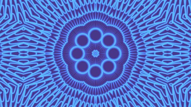 mandala overlay featuring intricate glowing line patterns that rotate and create a strong optical illusion. Radial symmetry and layered circular forms generate a hypnotic sense of motion and depth.