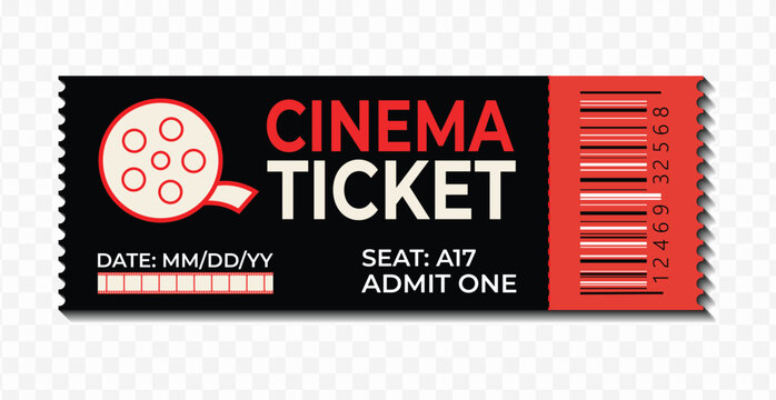 Elegant cinema ticket pass admit card black and red paper printable entry token template