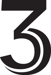 Large black number three 3 typography on white background isolated