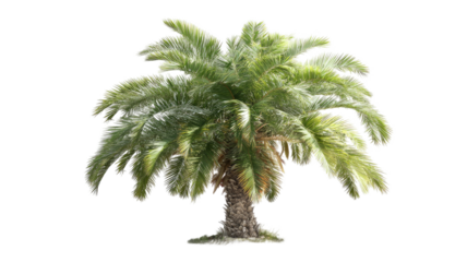 Isolated tropical coconut palm and green trees with exotic leaves are featured in this natural summer vacation illustration of plants on a white background