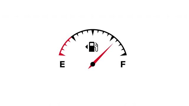 Animation icon shows a car fuel gauge half full suggesting moderate energy use now. Transparent background 4k 