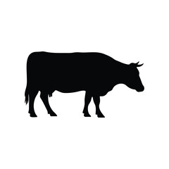 Fototapeta premium Cow silhouette vector flat design on white background.