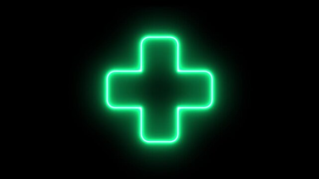Neon line plus symbol icon simple positive plus icon concept on the transparent background. Positive technology sign. Motion graphics of neon  Plus neon sign. 4k video.