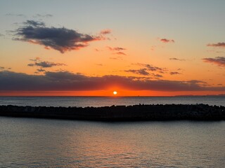 Sunset Seascape at Motomachi Port on Izu Oshima Island, Tokyo, Japan