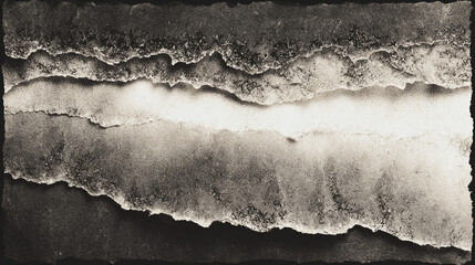 Naklejka premium Abstract black and white torn paper strips arranged in layers, creating an artistic effect with unique textures.
