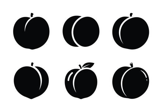 set of food peach silhouette icon vector illustration isolated on white background
