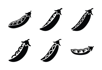 set of food peas pod silhouette icon vector illustration isolated on white background