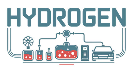 Fototapeta premium Hydrogen fuel cell car charging station schematic with text HYDROGEN vector illustration
