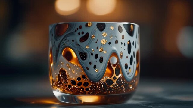 Abstract Glass Tumbler with Luxury Leopard Pattern and Gold Swirls