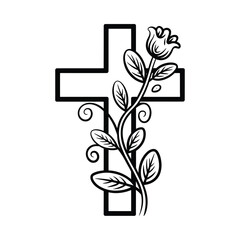 Cross with flower and leaves illustration