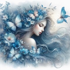 Woman portrait with blue flowers 