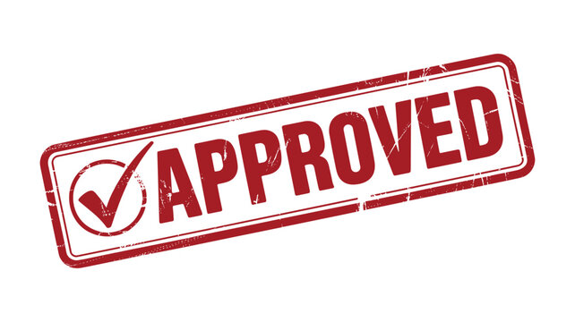 Red Rectangular Stamp with the Word APROVED and a Check Mark approved rubber stamp