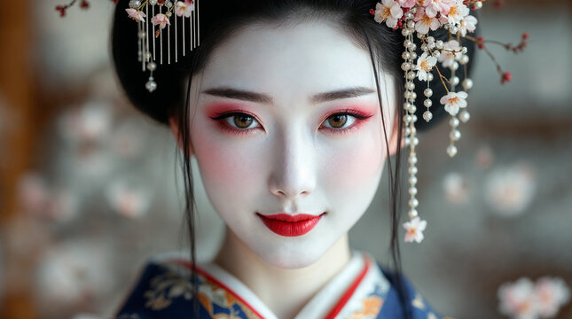 Elegant traditional geisha portrait with refined beauty and grace