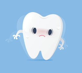 A diseased human tooth in the gum, illustrating a medico-dental concept of oral health. It shows a wobbly, falling, and unhealthy tooth in a flat style vector on a white background.