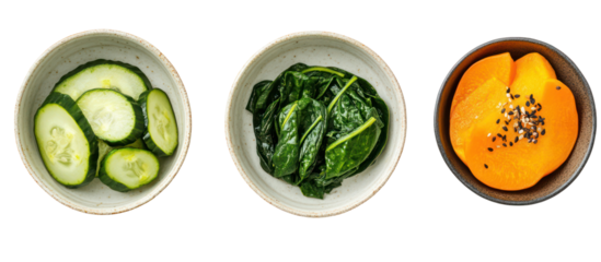 Healthy Japanese vegetable dishes with spinach goma-ae boiled on transparent background