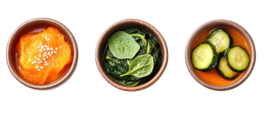 Healthy Japanese vegetable dishes with spinach goma-ae boiled on transparent background